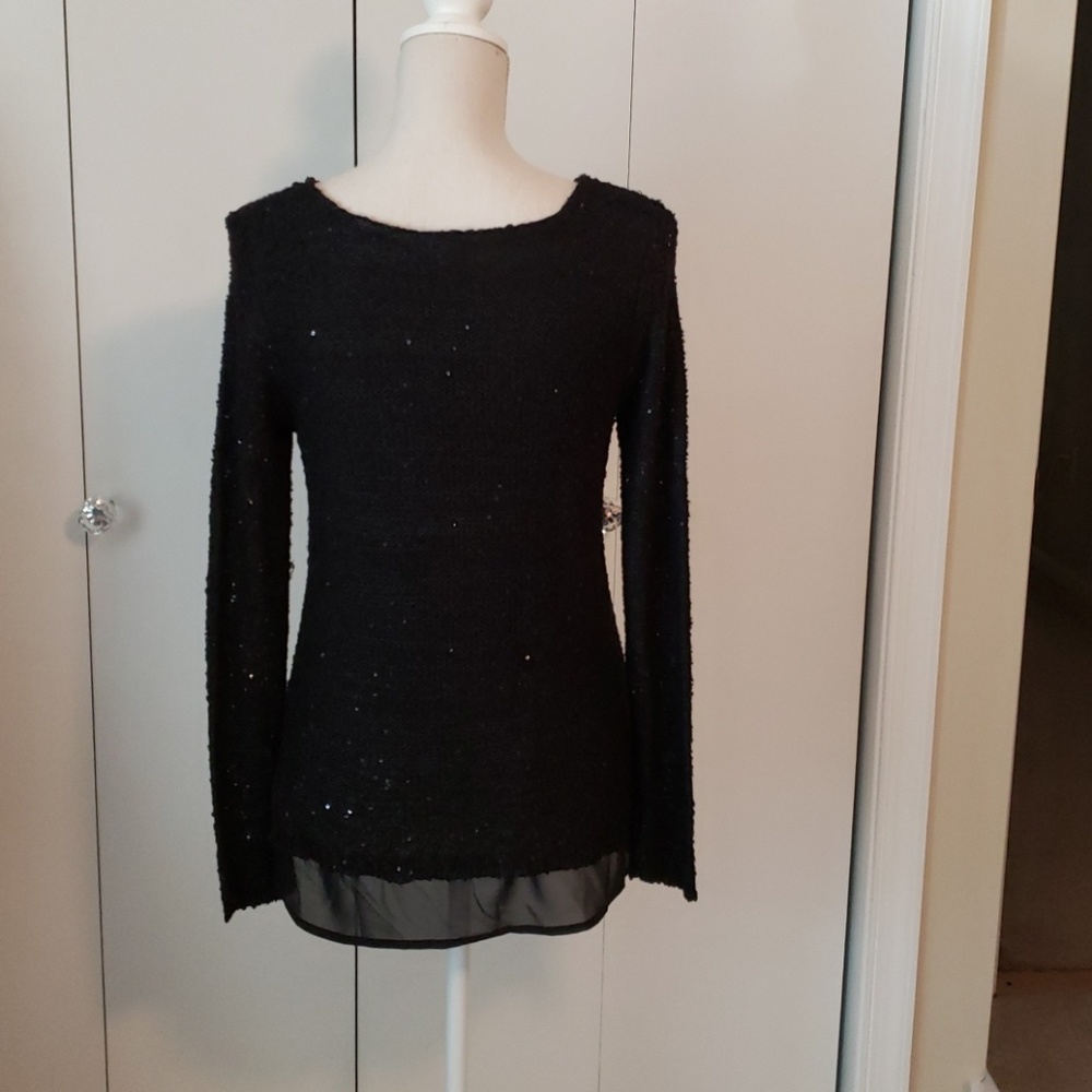 Lightweight Black Sequined Sweater Sheer Lining - Picture 4 of 4